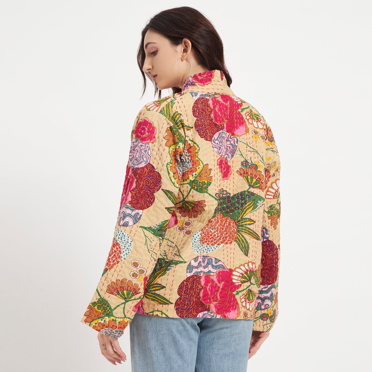 Handmade Cotton Beige Kantha Jacket