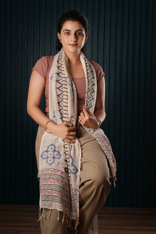 Indian Mud Cloth Printed Cotton Scarf / Sarong