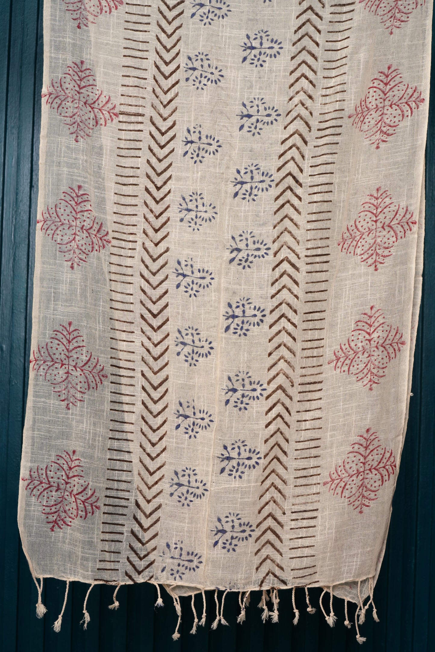 Stone Washed Organic Cotton Hand Block Printed Scarf