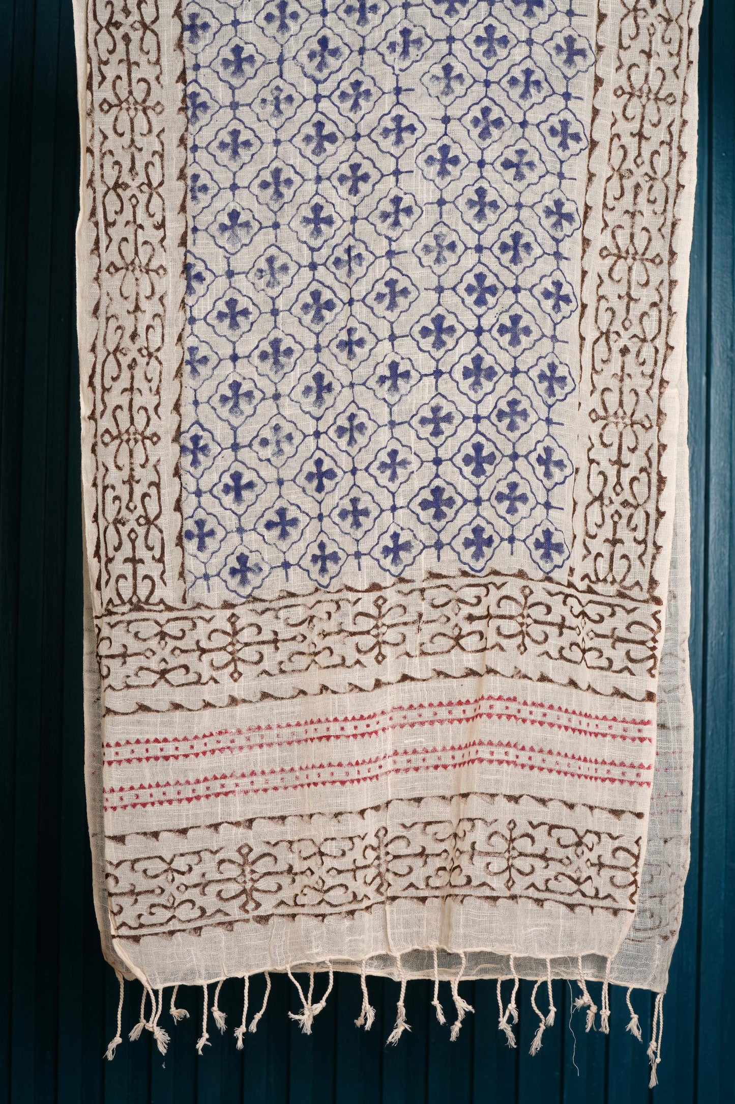 Stone Washed Organic Cotton Hand Block Printed Scarf