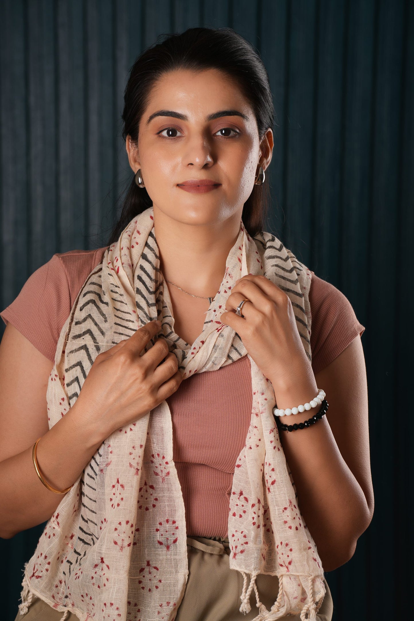 Stone Washed Organic Cotton Hand Block Printed Scarf
