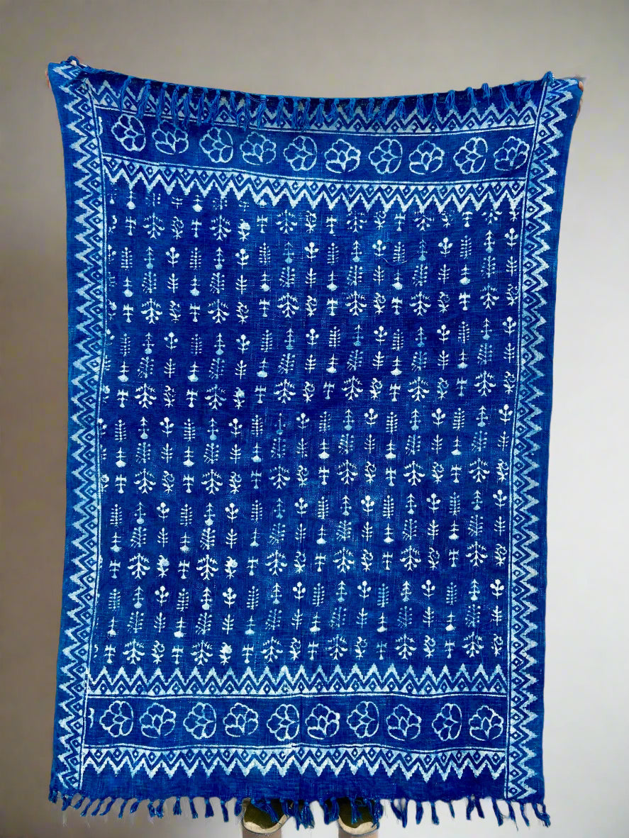Indigo Mud Cloth Printed Cotton Throw Blanket
