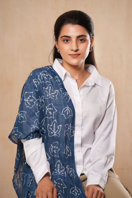 Hand-Block Printed Cotton Indigo Scarf