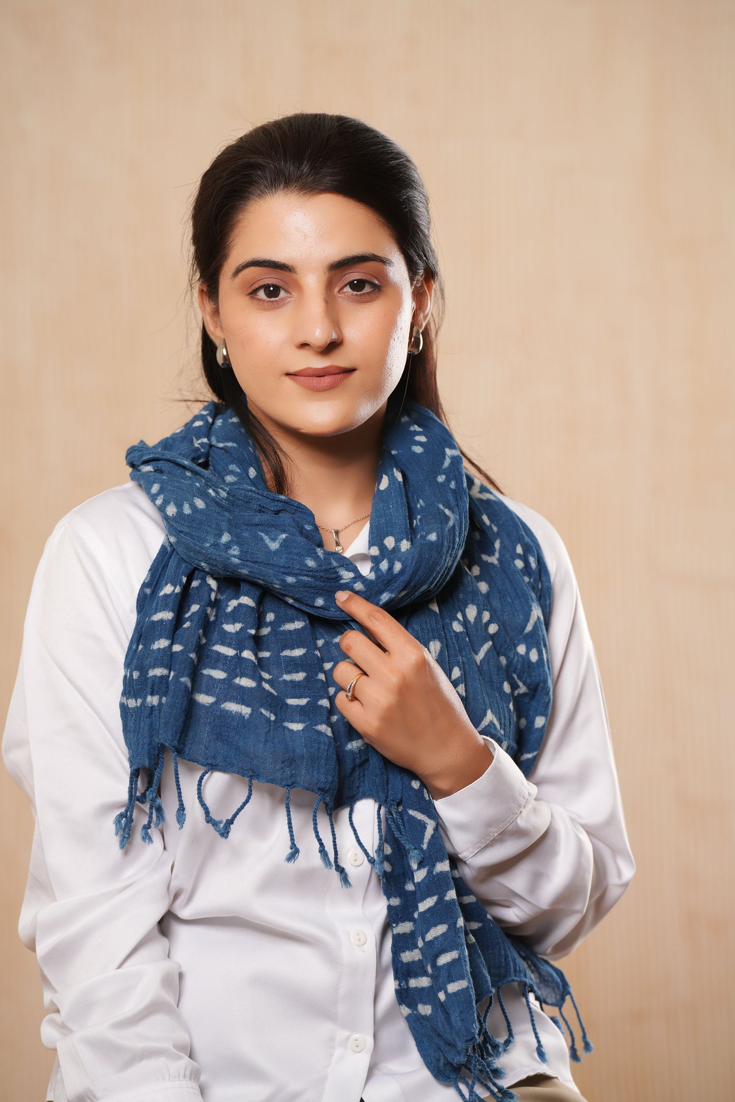 Indigo Cotton Block Printed Scarf