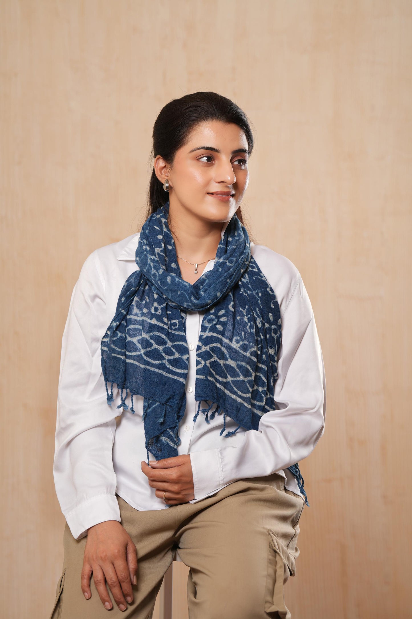Indian Cotton Boho Printed Indigo Scarf