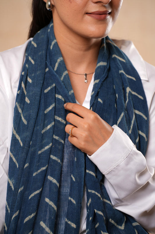Blue Indigo Cotton Hand-Block Printed Scarf