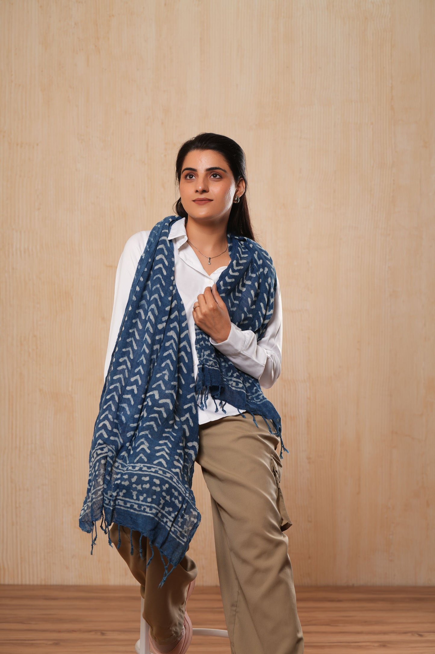 Hand-Block Printed Cotton Indigo Scarf