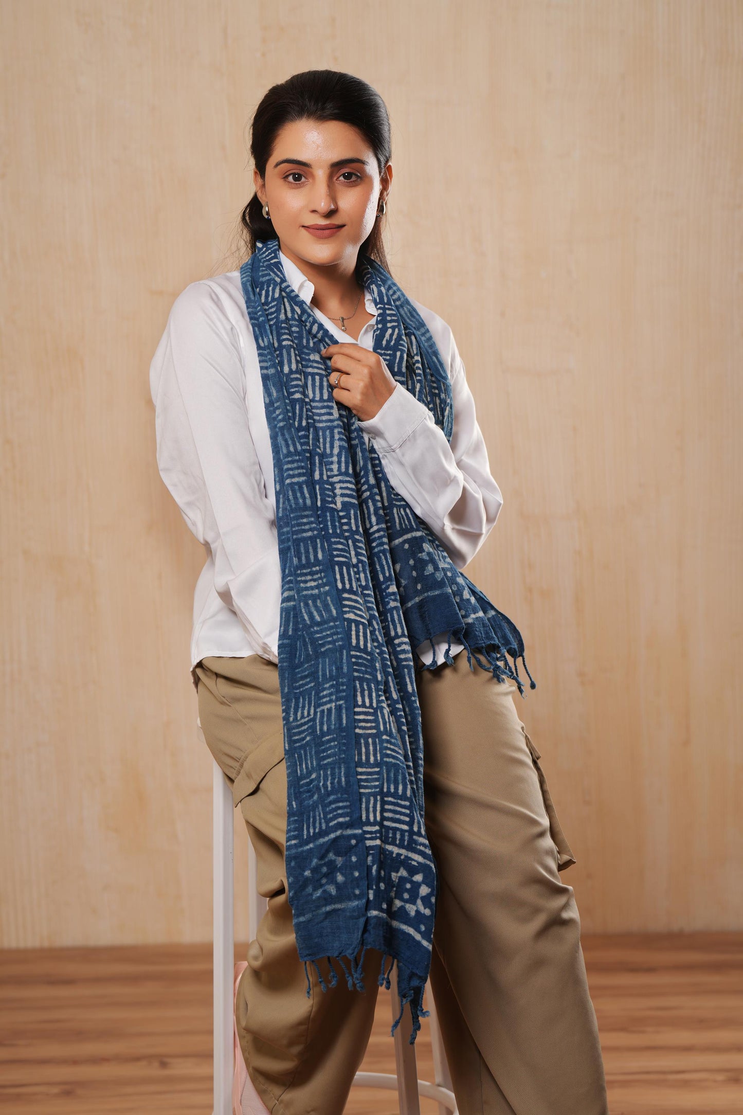 Hand-Block Printed Cotton Indigo Scarf