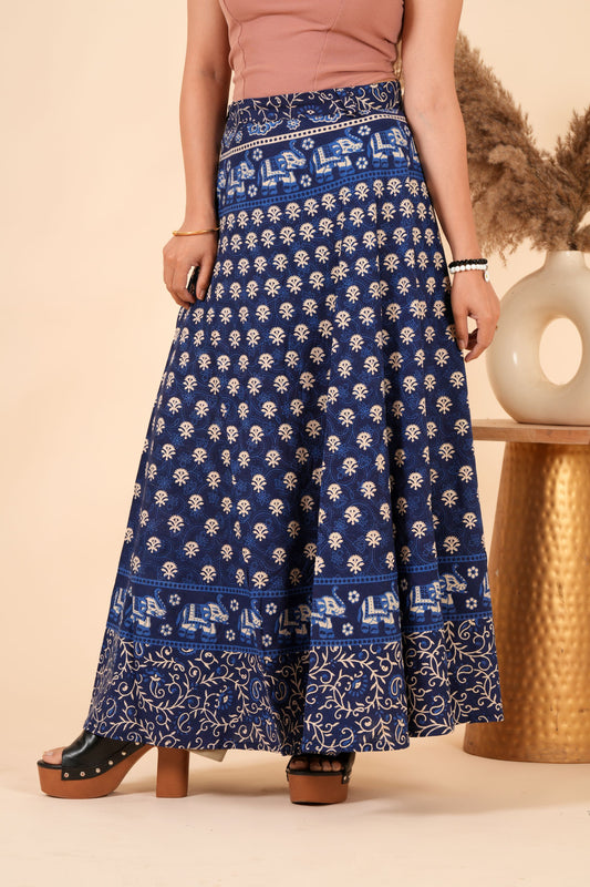 Indigo Cotton Long Wrap Skirt