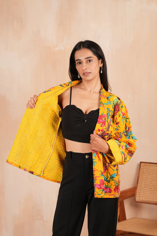 Sparrow Indian Quilted Kantha Jacket - Yellow