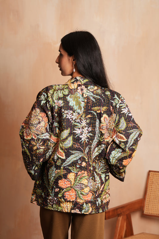 Handmade Cotton Kantha Jacket - Black