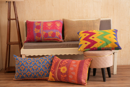 5 Pc's Handmade Cotton Vintage Reversible Kantha Cushion Covers