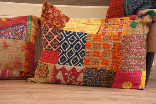 Hand Stitched Patchwork Kantha Pillowcases - Set of 5