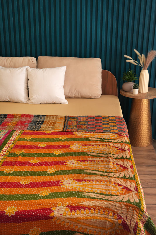 Indian Cotton Handmade Vintage Reversible Kantha Quilts