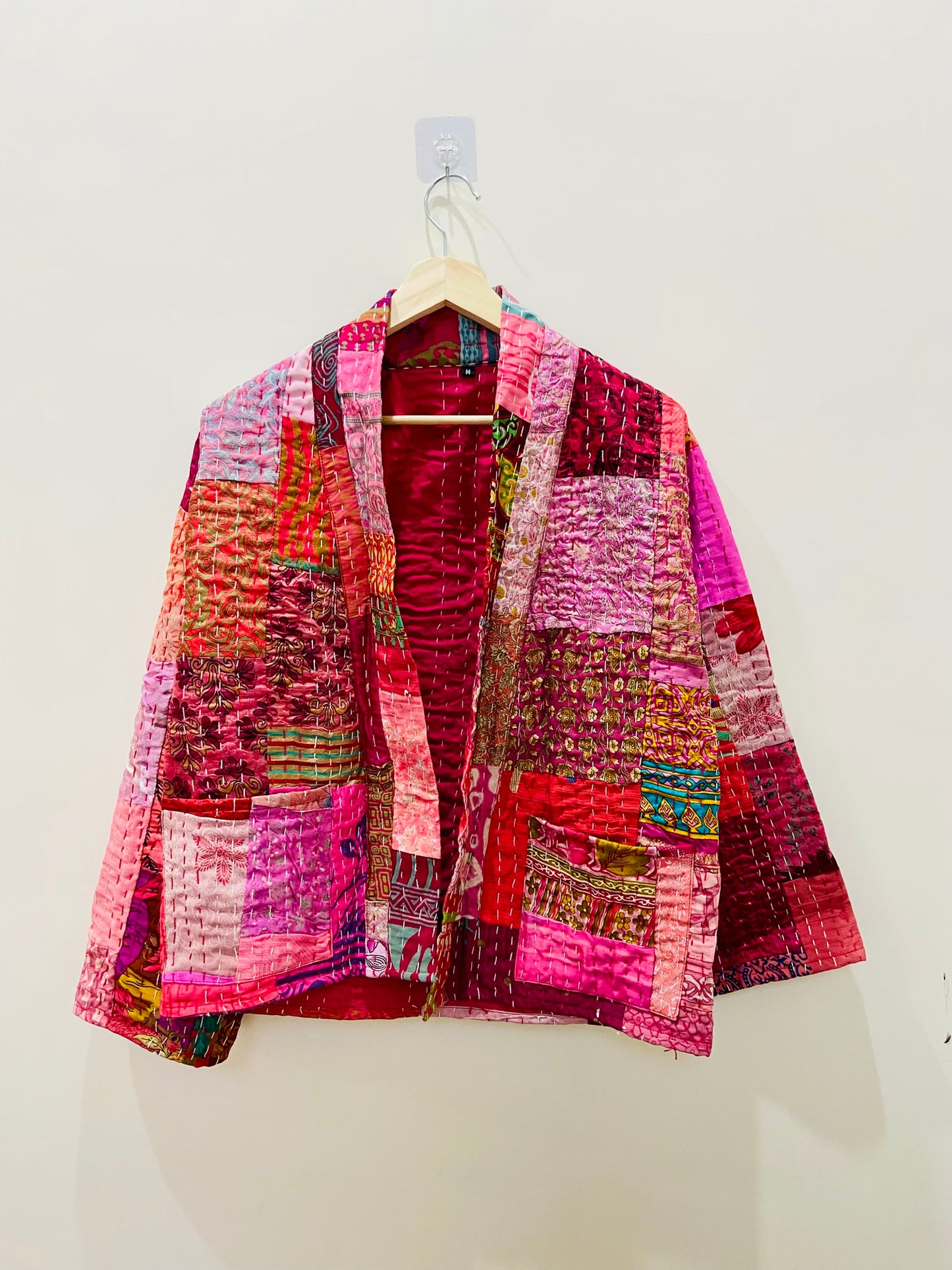 Handmade Vintage Silk Patchwork Kantha Stitched Jacket