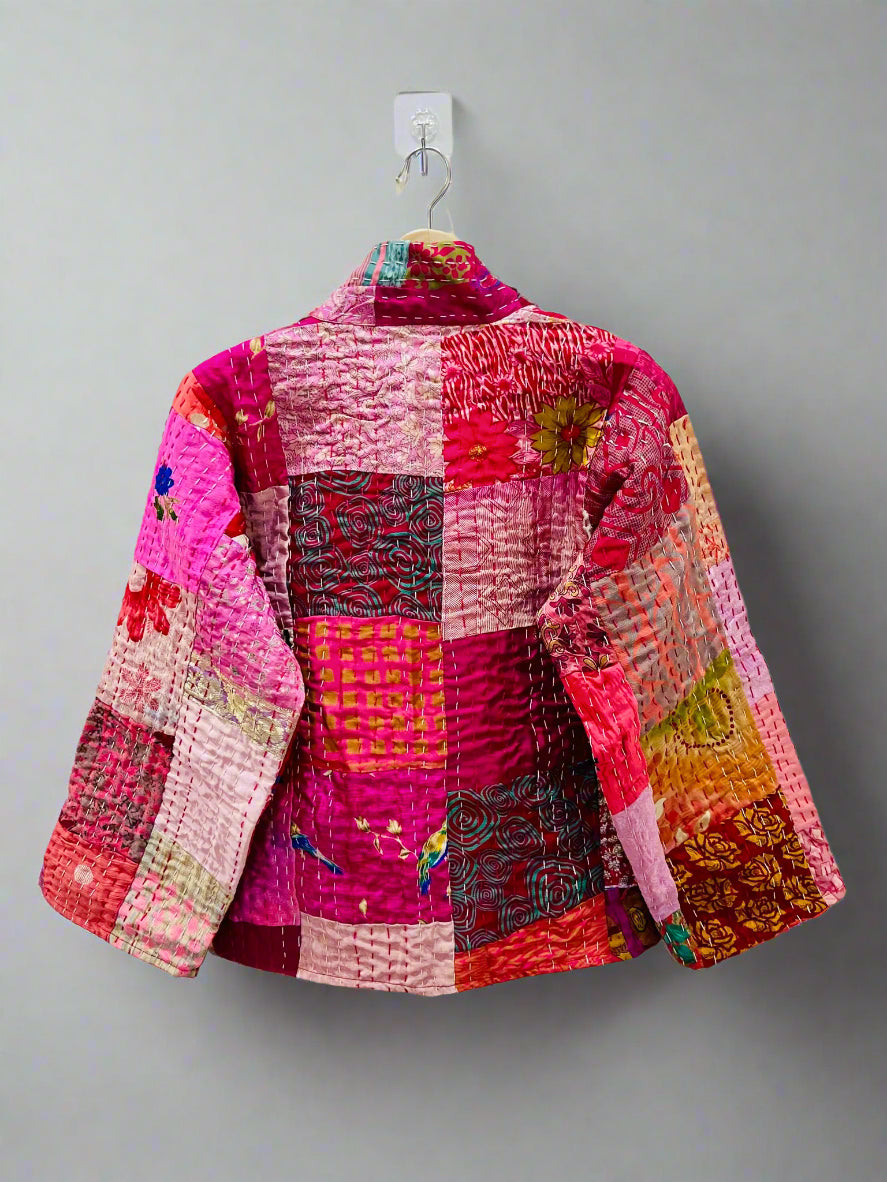 Handmade Vintage Silk Patchwork Kantha Stitched Jacket