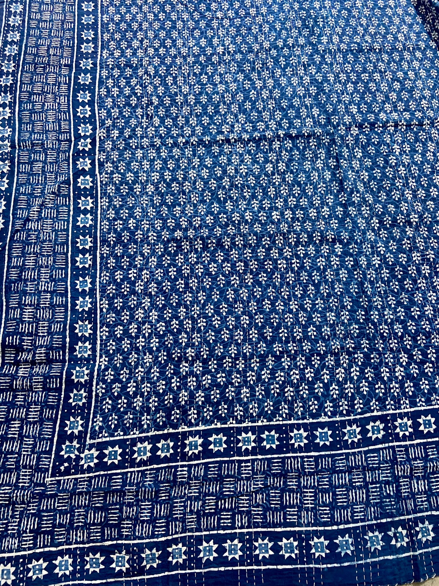 The Stars Indigo Kantha Quilt - Hand-Block Printed