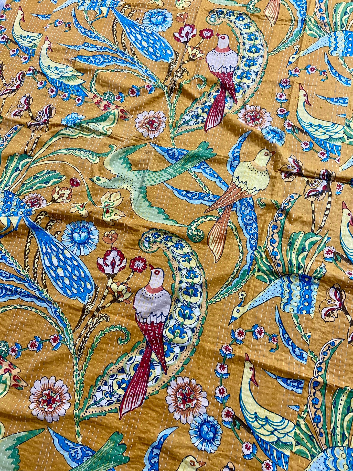Mustard Cheetah Jungle Animal Cotton Kantha Quilt