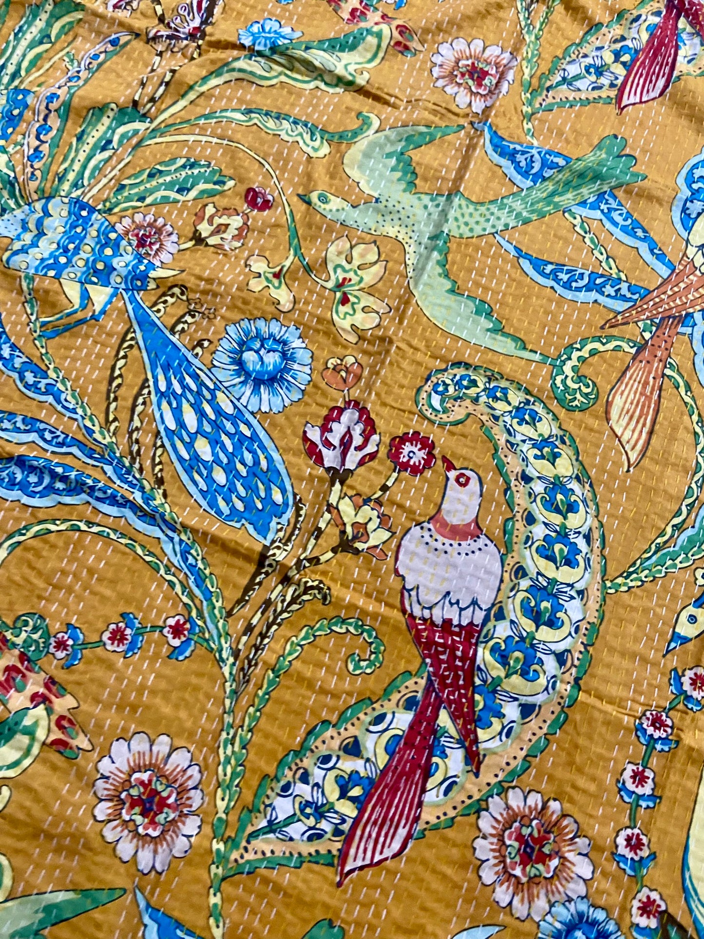 Mustard Cheetah Jungle Animal Cotton Kantha Quilt