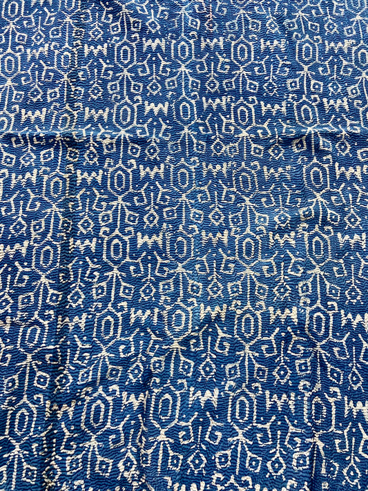 1970's Rare Hand Block Printed Indigo Kantha Quilt, Blanket & Throw