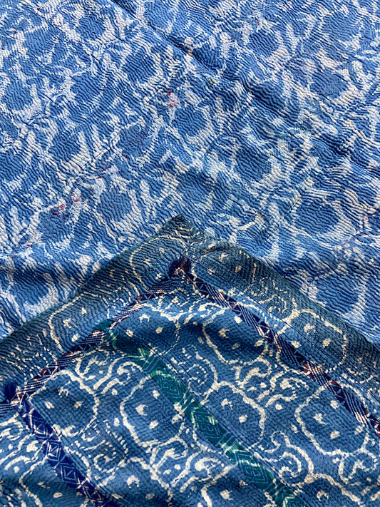 Hand Printed Indigo Kantha Quilt