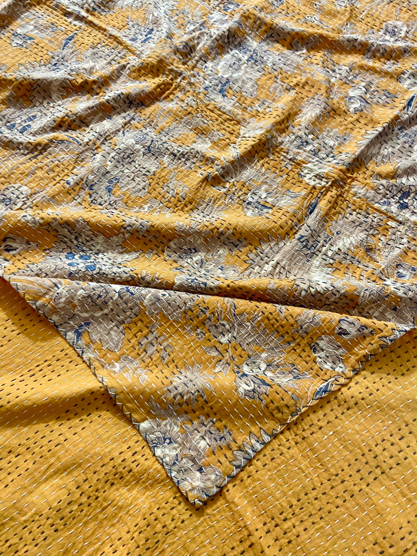 Mustard Yellow Queen Kantha Quilt