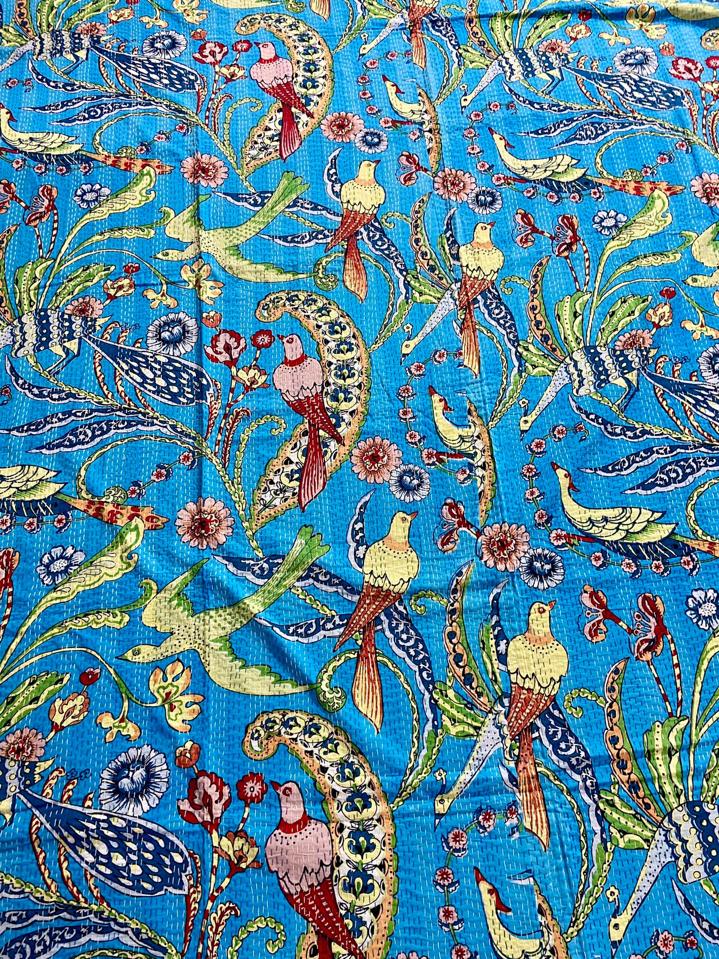 Kantha Quilt - Turquoise Peacock