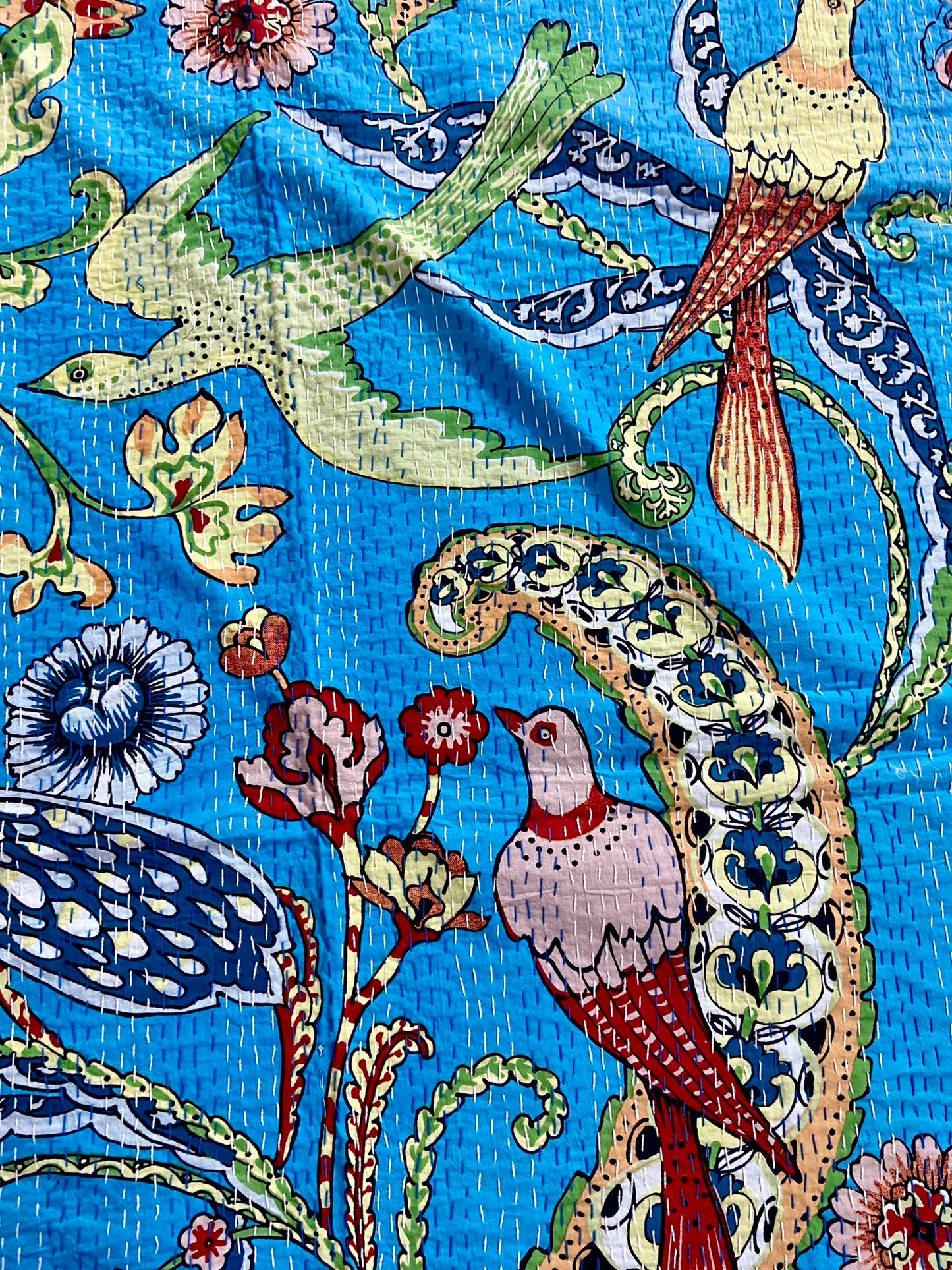 Kantha Quilt - Turquoise Peacock
