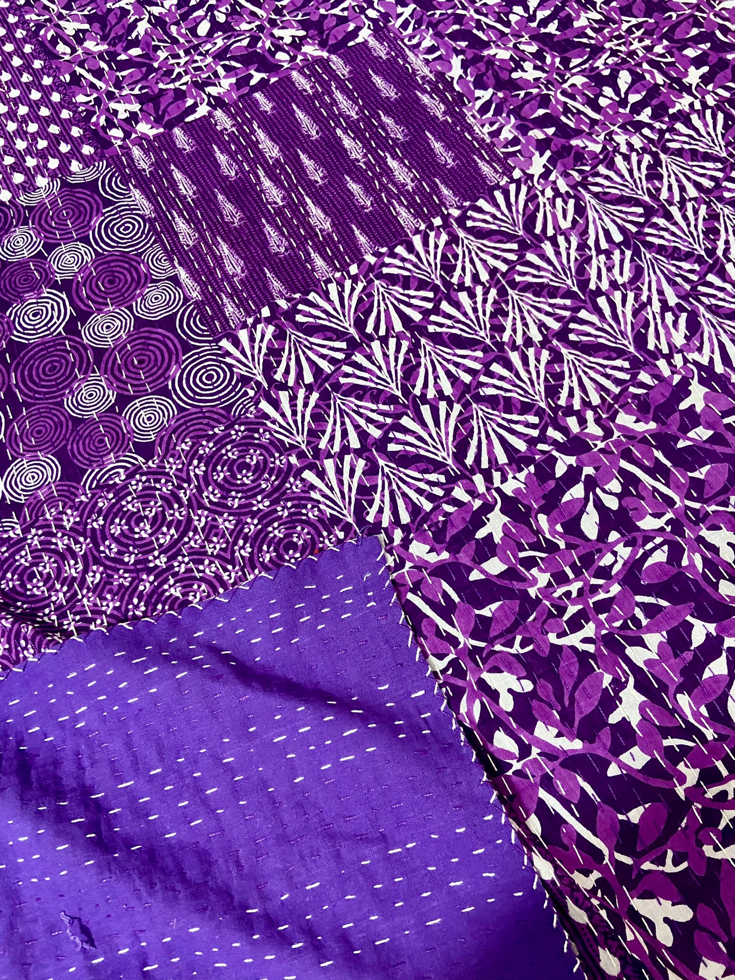 The Patchwork Field Purple Kantha Bedspread