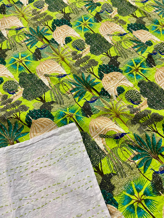 Antique Indian Printed Cotton Kantha Quilt