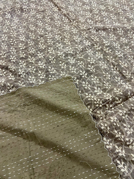 Hand Block Printed Minimalist Cotton Queen Kantha Quilt