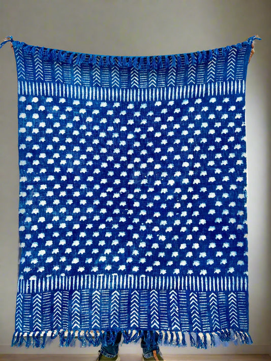 Indian Mud Cloth Printed Indigo Throw Blanket