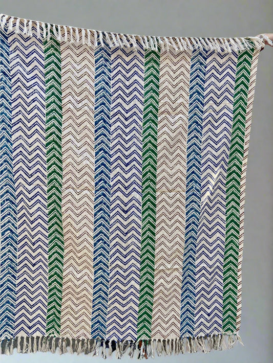 Indian Handmade Soft Cotton Throws Blankets, Hand Loom Hand Block Printed Bed Boho Cotton Fringed Blanket Beach Throw