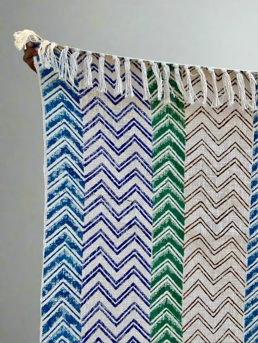 Indian Handmade Soft Cotton Throws Blankets, Hand Loom Hand Block Printed Bed Boho Cotton Fringed Blanket Beach Throw