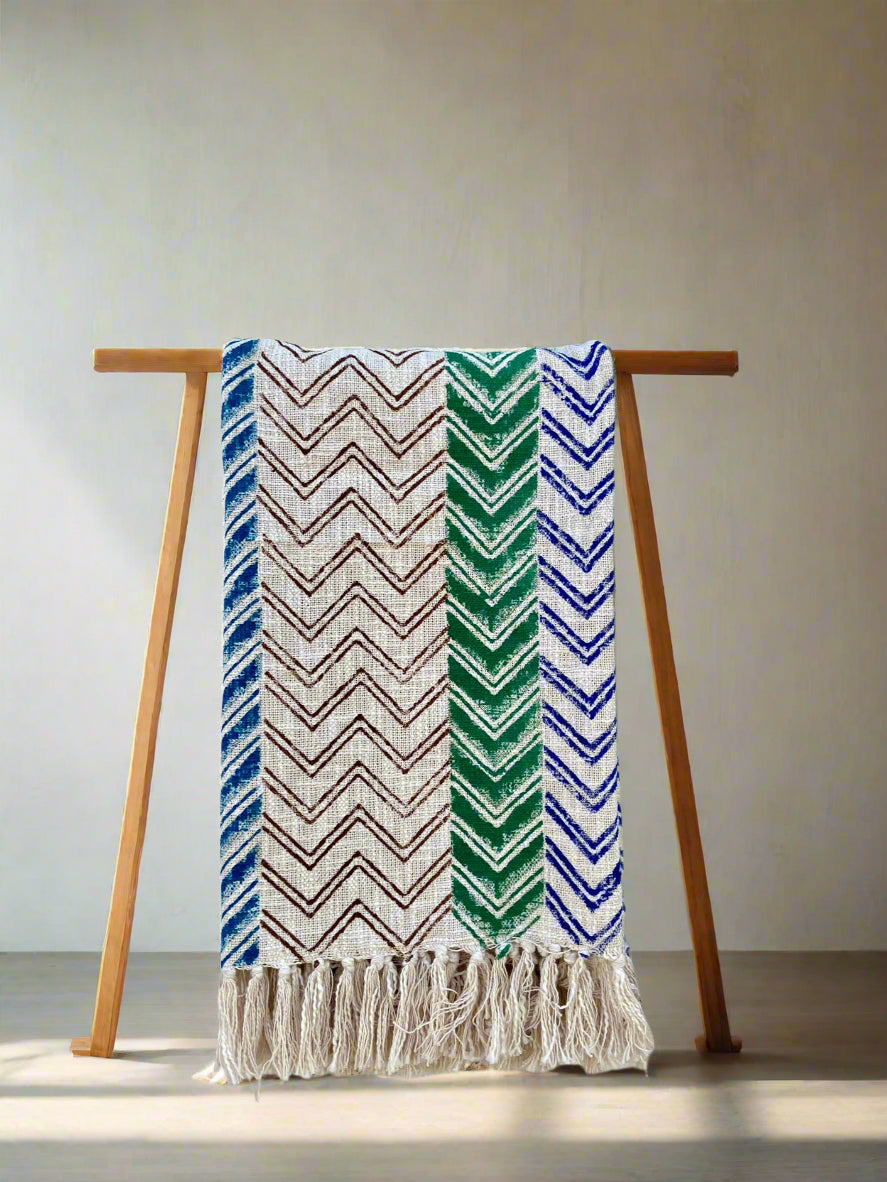 Indian Handmade Soft Cotton Throws Blankets, Hand Loom Hand Block Printed Bed Boho Cotton Fringed Blanket Beach Throw