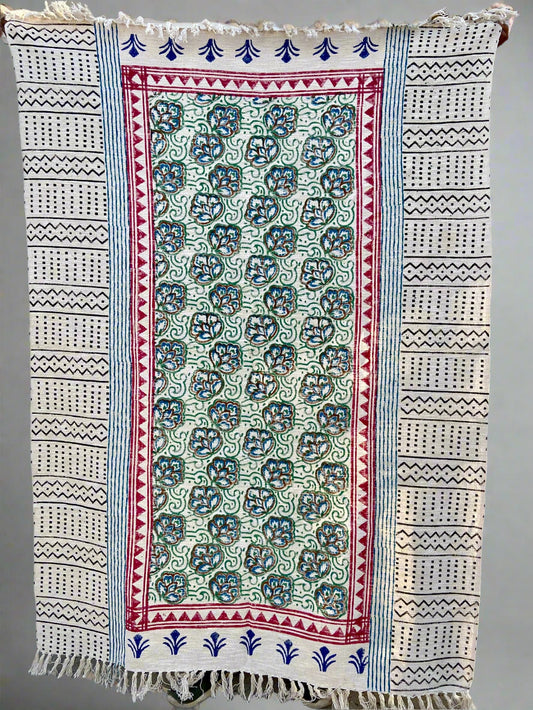 Indian Handmade Soft Cotton Throws Blankets, Hand Loom Hand Block Printed Bed Boho Cotton Fringed Blanket Beach Throw