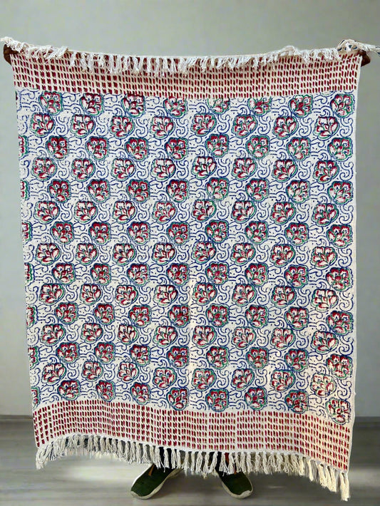 Boho Indian Mud Cloth Throw Blanket With Tassels