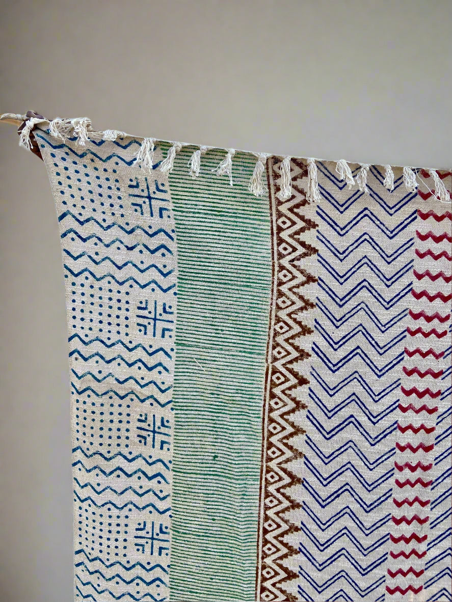 Indian Handmade Soft Cotton Throws Blankets, Hand Loom Hand Block Printed Bed Boho Cotton Fringed Blanket Beach Throw