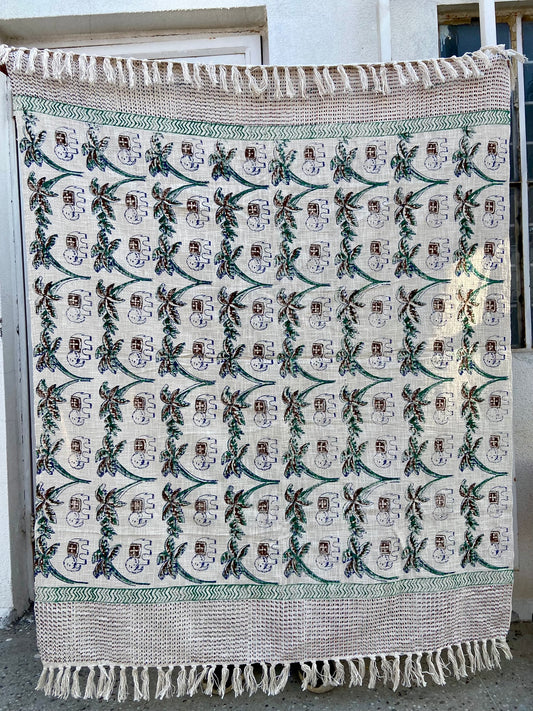 Boho Indian Mud Cloth Throw Blanket With Tassels Hand loomed Block Print Organic Cotton Sofa and Bed Throw Cozy Neutral Decor Vintage Throw