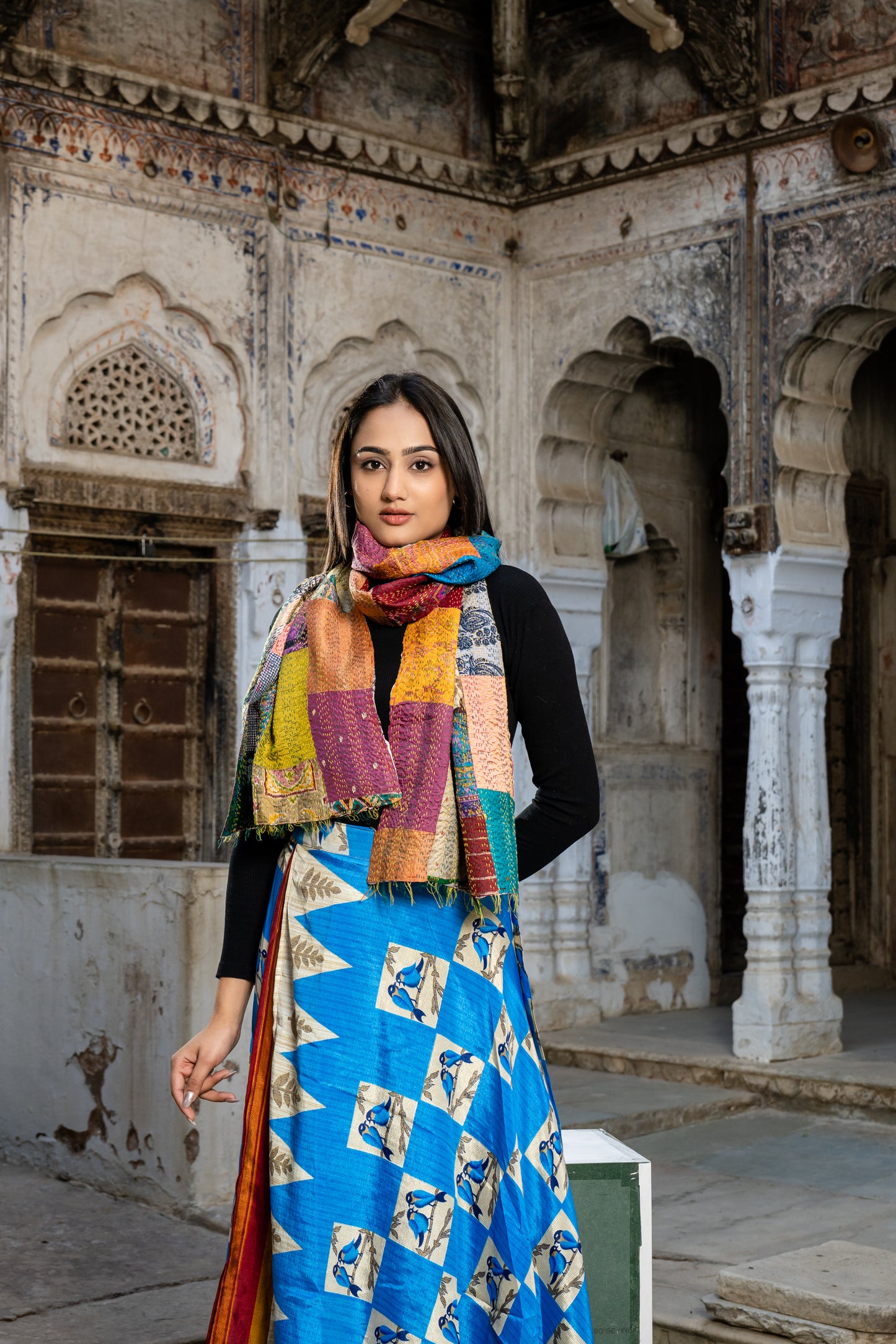Handmade Vintage Silk Patchwork Kantha Scarf