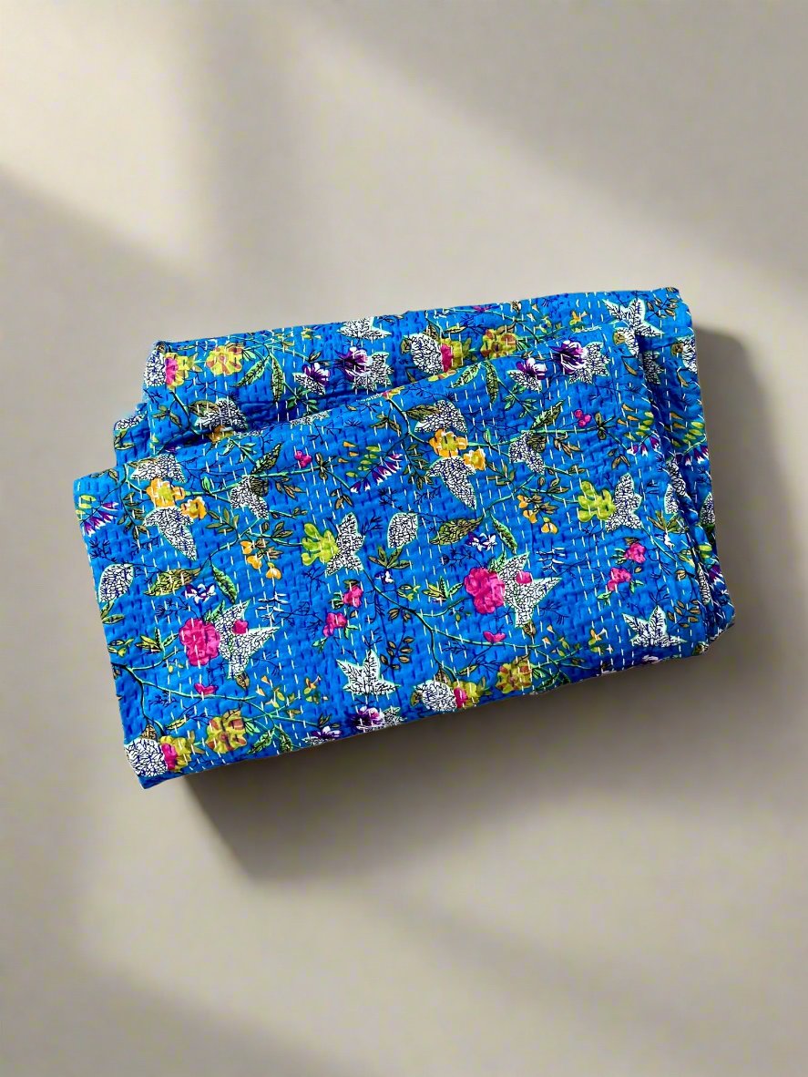 Handmade Cotton Kantha Quilt - Royal Blue