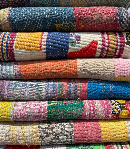 1940's Collective Pieces Handmade Cotton Vintage Patchwork Kantha Quilts - Wholesale Lot