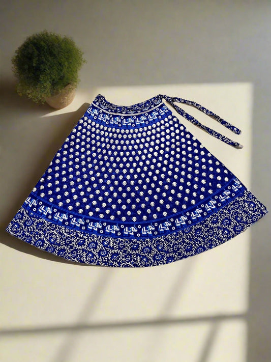 Cotton Long Wrap Skirt - Blue