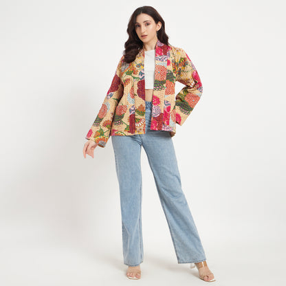 Handmade Cotton Beige Kantha Jacket