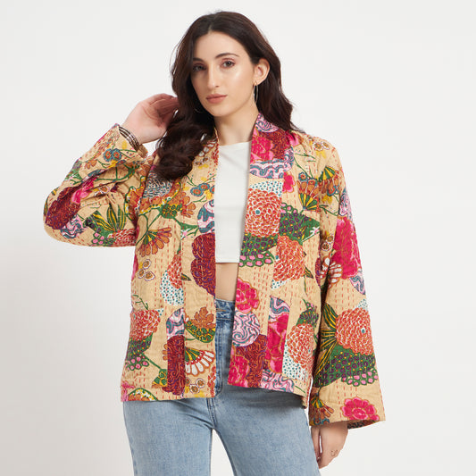 Handmade Cotton Beige Kantha Jacket