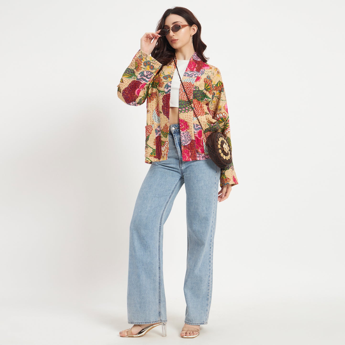 Handmade Cotton Beige Kantha Jacket