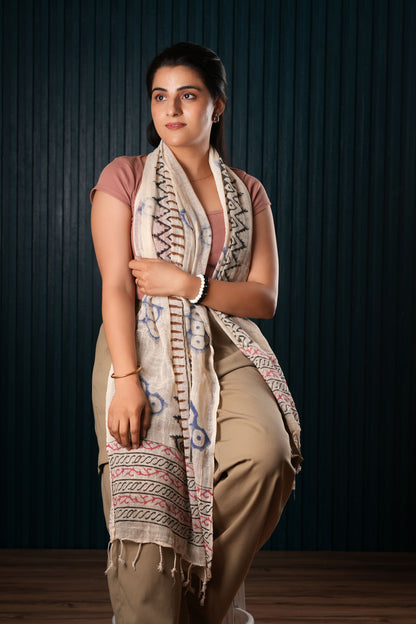 Indian Mud Cloth Printed Cotton Scarf / Sarong