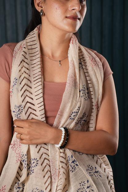 Stone Washed Organic Cotton Hand Block Printed Scarf