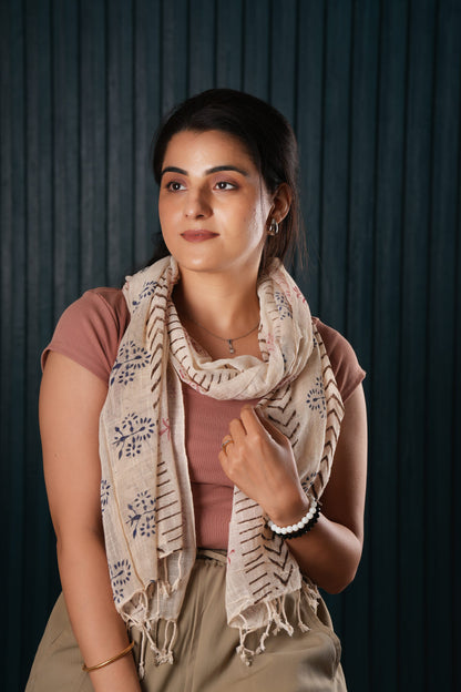 Stone Washed Organic Cotton Hand Block Printed Scarf