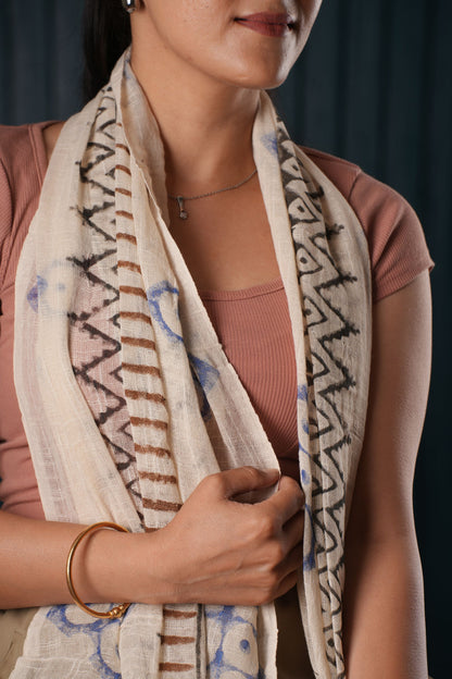 Indian Mud Cloth Printed Cotton Scarf / Sarong